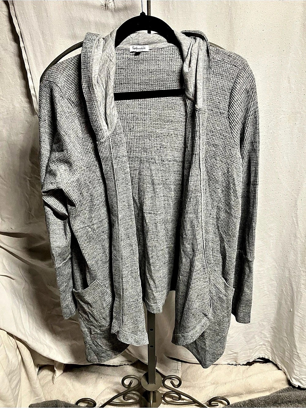 Saloosoul Hooded Open Front Cardigan Gray XL